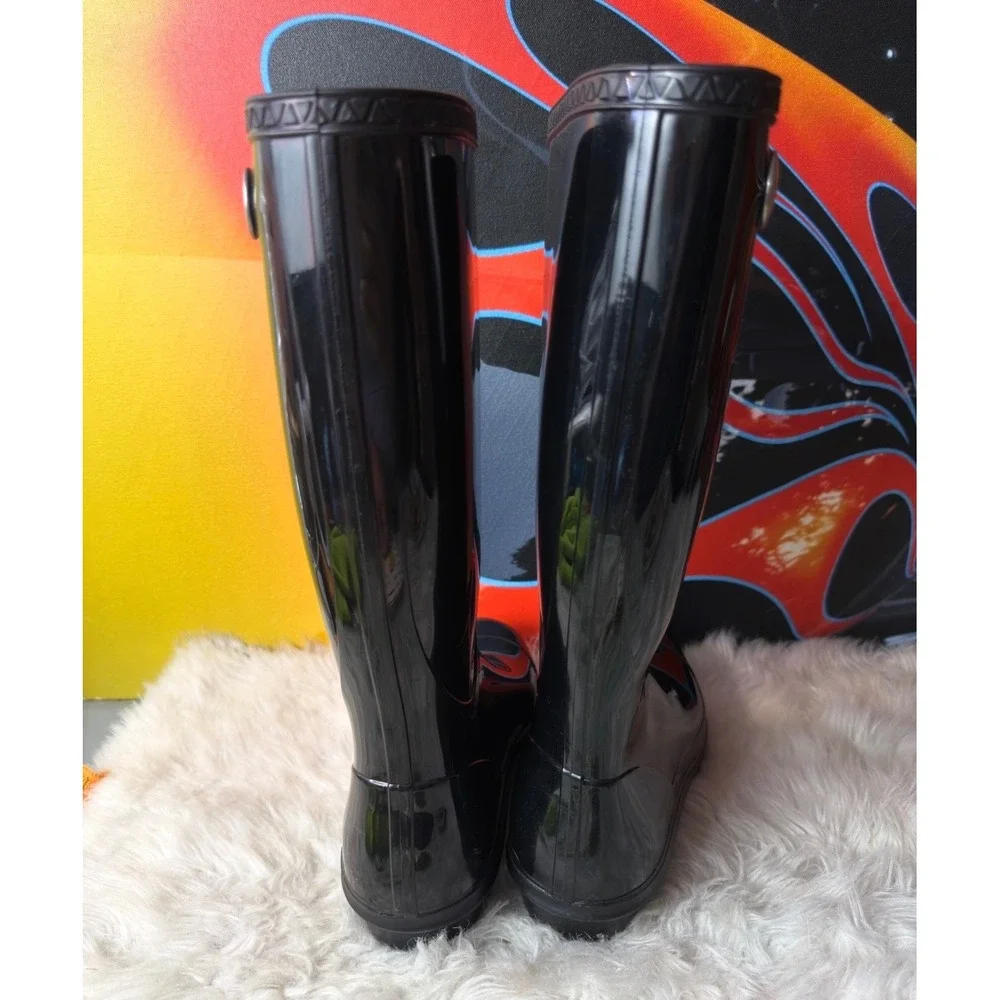 UGG Australia Black Glossy Tall Rain Boots Waterproof Rubber Womens 7 USA Made